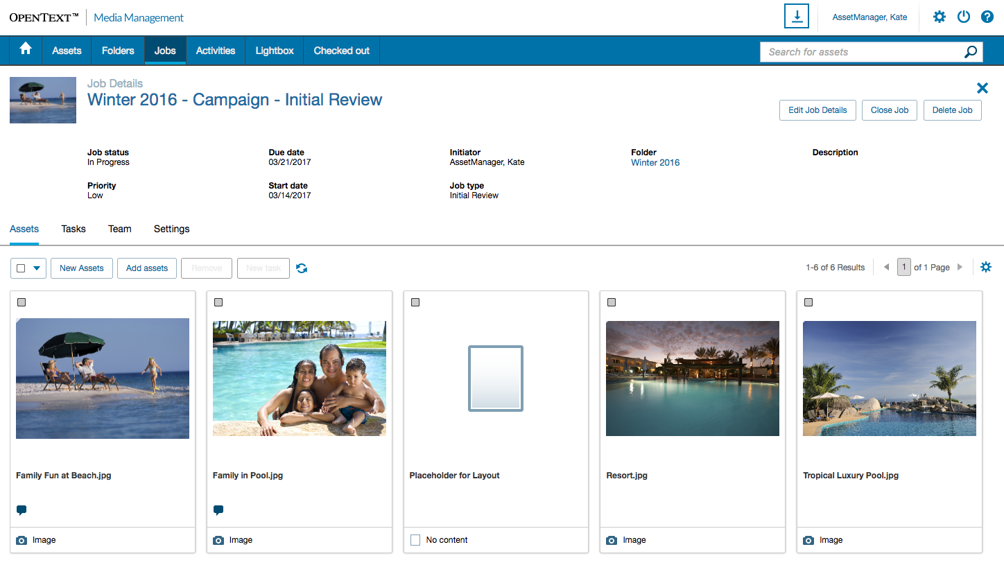 OpenText Media Management Job Asset View OpenText Media Management Job Asset View